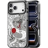 Rosarnnah for iPhone 17 Pro case Cute - Durable Shockproof 6.6 ft Drop Impact Phone Case - Funny Chinese Dragon Design (6.3") Black