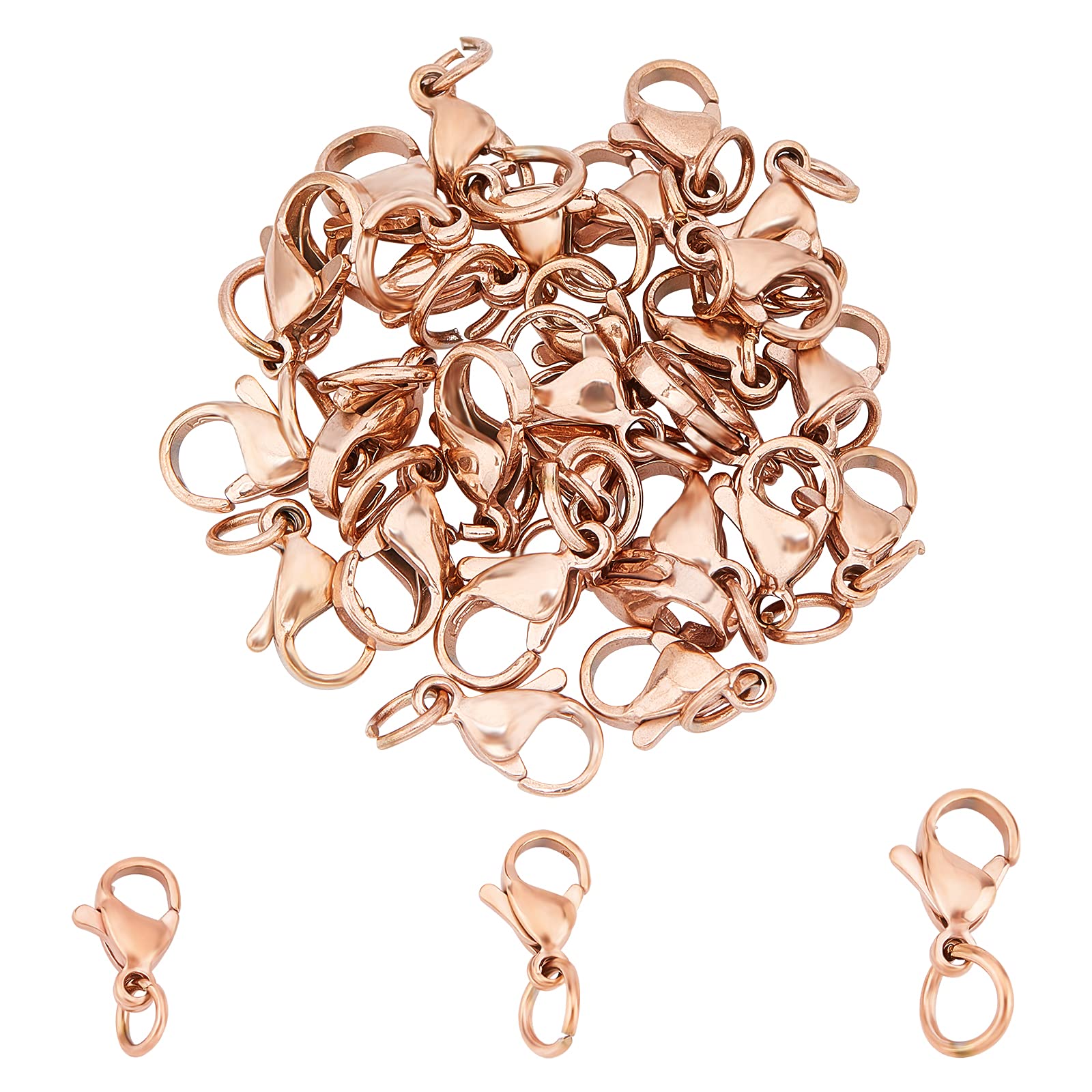 UNICRAFTALE 30pcs 3 Sizes 9-12mm Rose Gold Lobster Claw Clasps Stainless Steel Clasps Fastener Hook End Chain Clasp Necklace Bracelet Jewellery Lobster Clasps for Jewellery Making
