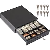 Volcora Electronic Cash Register Drawer for Point of Sale (POS) System, 5 Bill/8 Coin, 16" with Adjustable Coin Slots, 12-24V, RJ11/RJ12 Key-Lock, Media Slot, Black