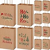 AmazingSpark 48 Pcs Christmas Kraft Gift Bags with Handles 4 Designs 5.91 x 3.15 x 8.27 Inches Xmas Paper Goody Bags Bulk for Treat Red and Green Holiday Party Favors Decoration Supplies(Modern)