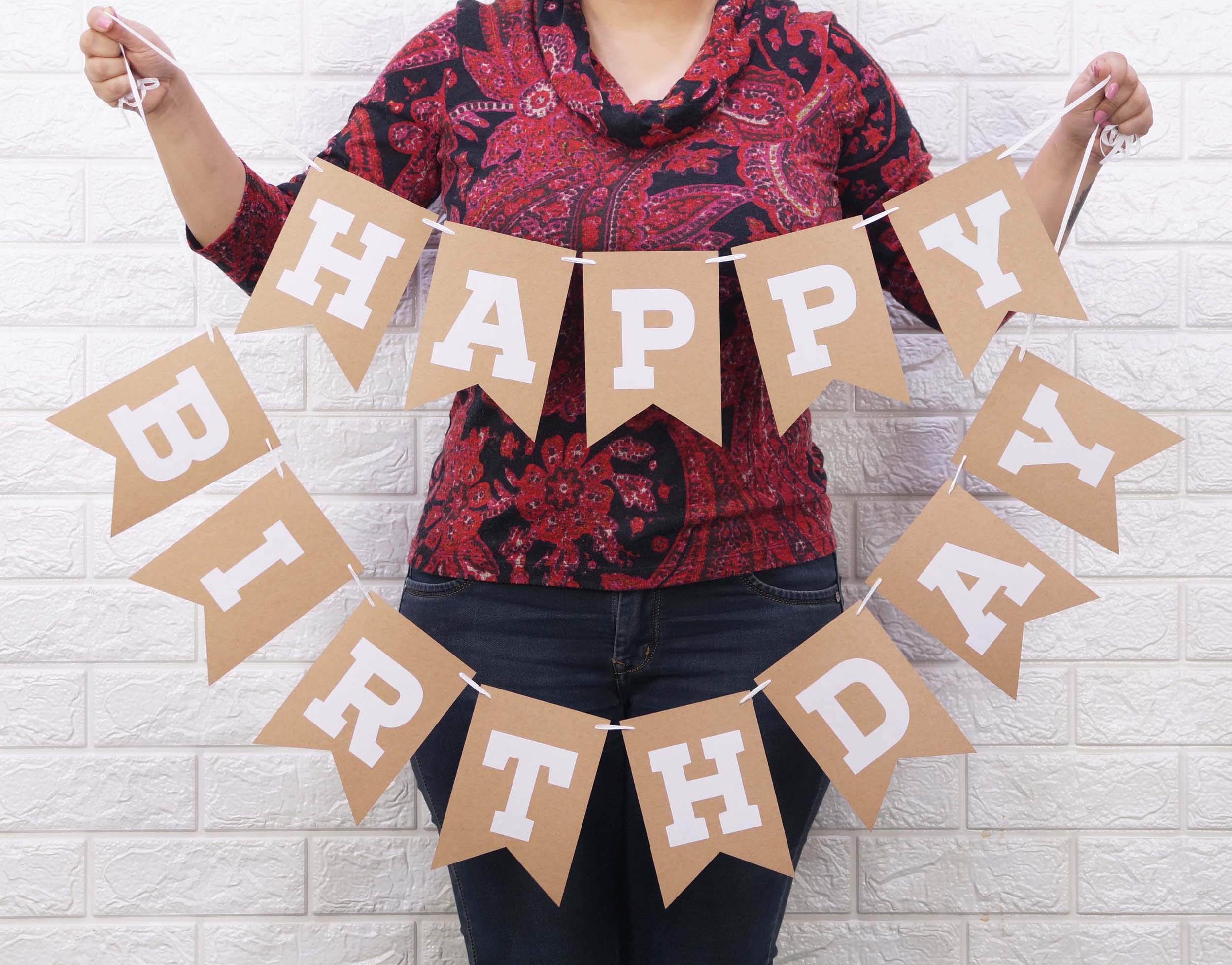 Inkdotpot Ready To Hang Happy Birthday Rustic Kraft Bunting Pre Strung Kids Birthday Decoration Bunting Banner Flags Party Supplies