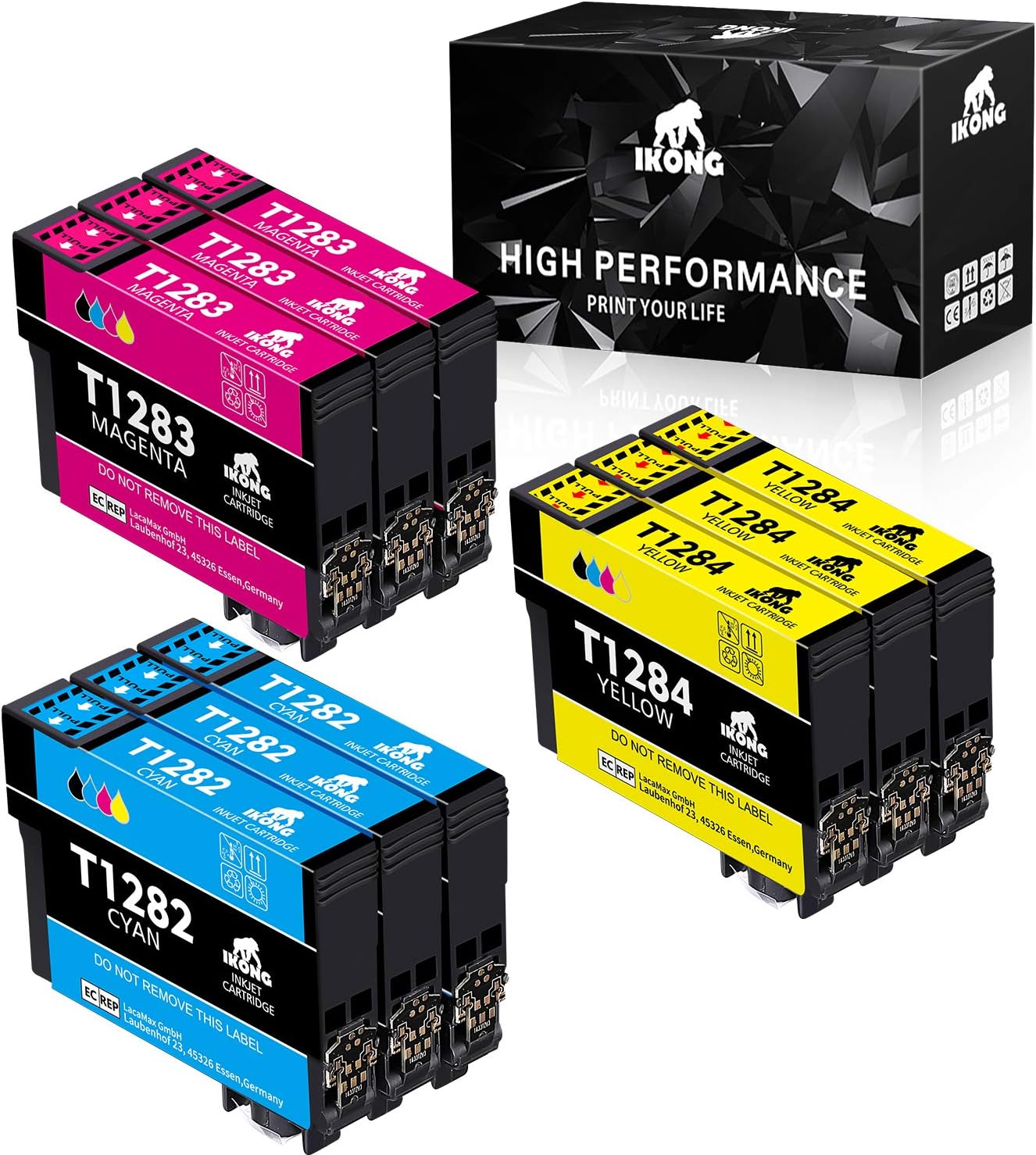 IKONG Replacement for Epson T1282 T1283 T1284 (T1285) Ink Cartridges Full Compatible with Epson Stylus SX235W SX425W SX130 SX125 S22 SX230 SX420W SX430W SX440W Office BX305F (3Cyan,3Magenta,3Yellow)