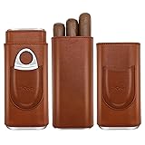 ZrCoin Brown Leather Cigar Case,3 Finger Travel
