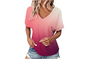 PBNBP Summer Tops for Women 2024 Breathable Eyelets Blouses Dressy Casual V Neck Shirts Short Sleeve Soft Textured Tunic Tops