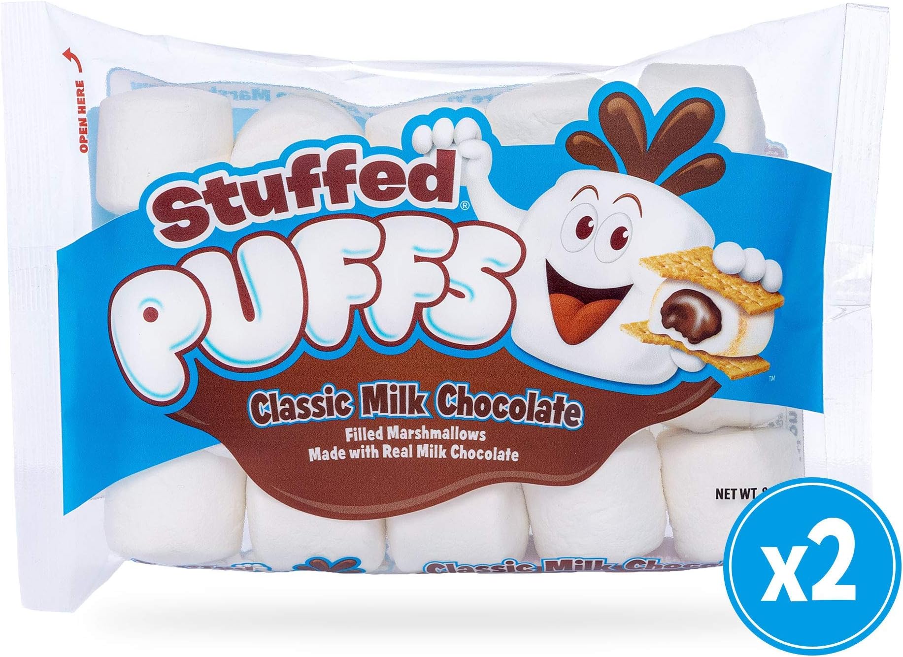 Stuffed Puffs - Classic Milk Chocolate 2 Pack, Chocolate Filled Marshmallows Made with Real Chocolate, 2 bags (8.6 oz each)