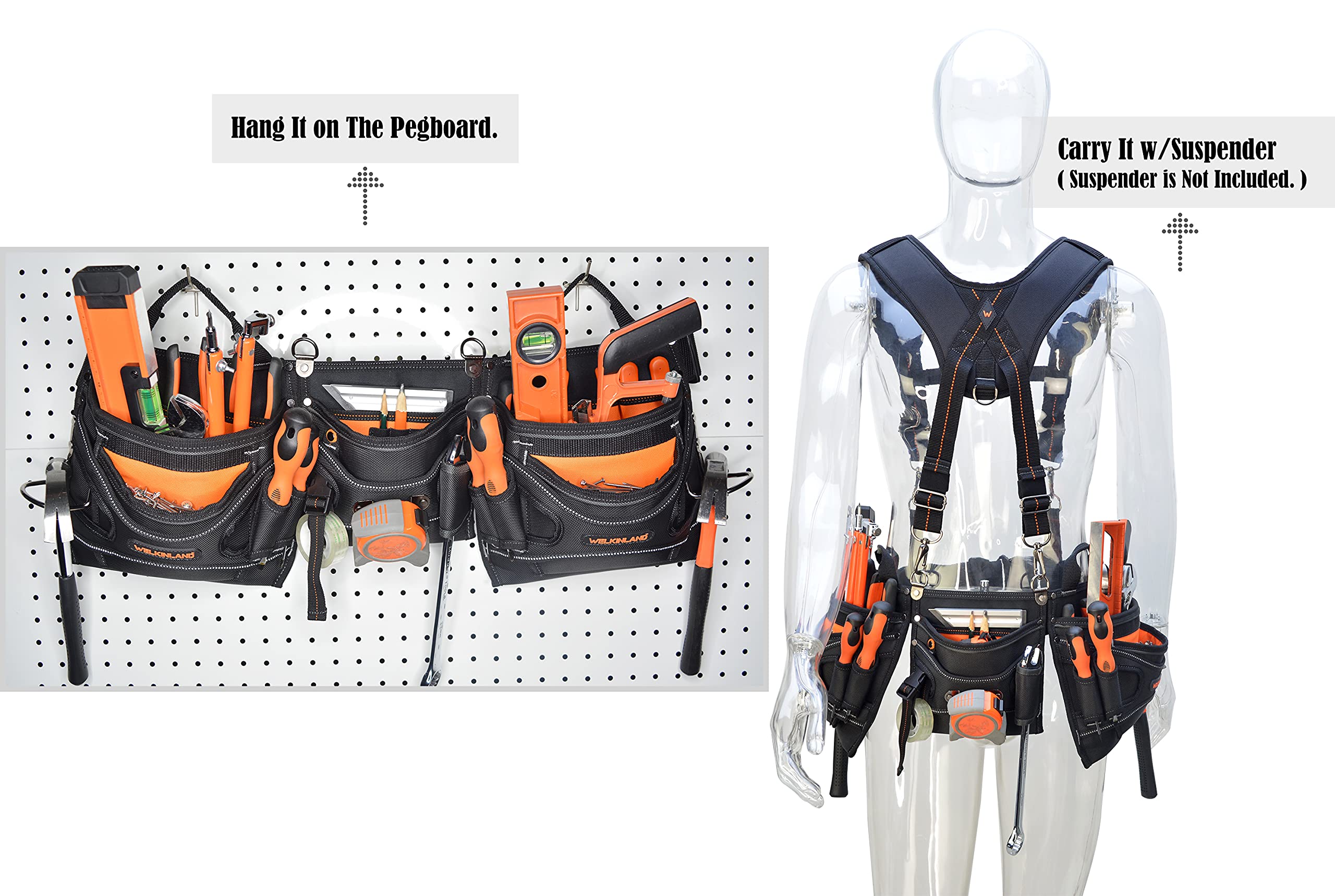 WELKINLAND 18-pocket Carpenter's Tool Belt - Construction & HVAC Tool Pouch for Men