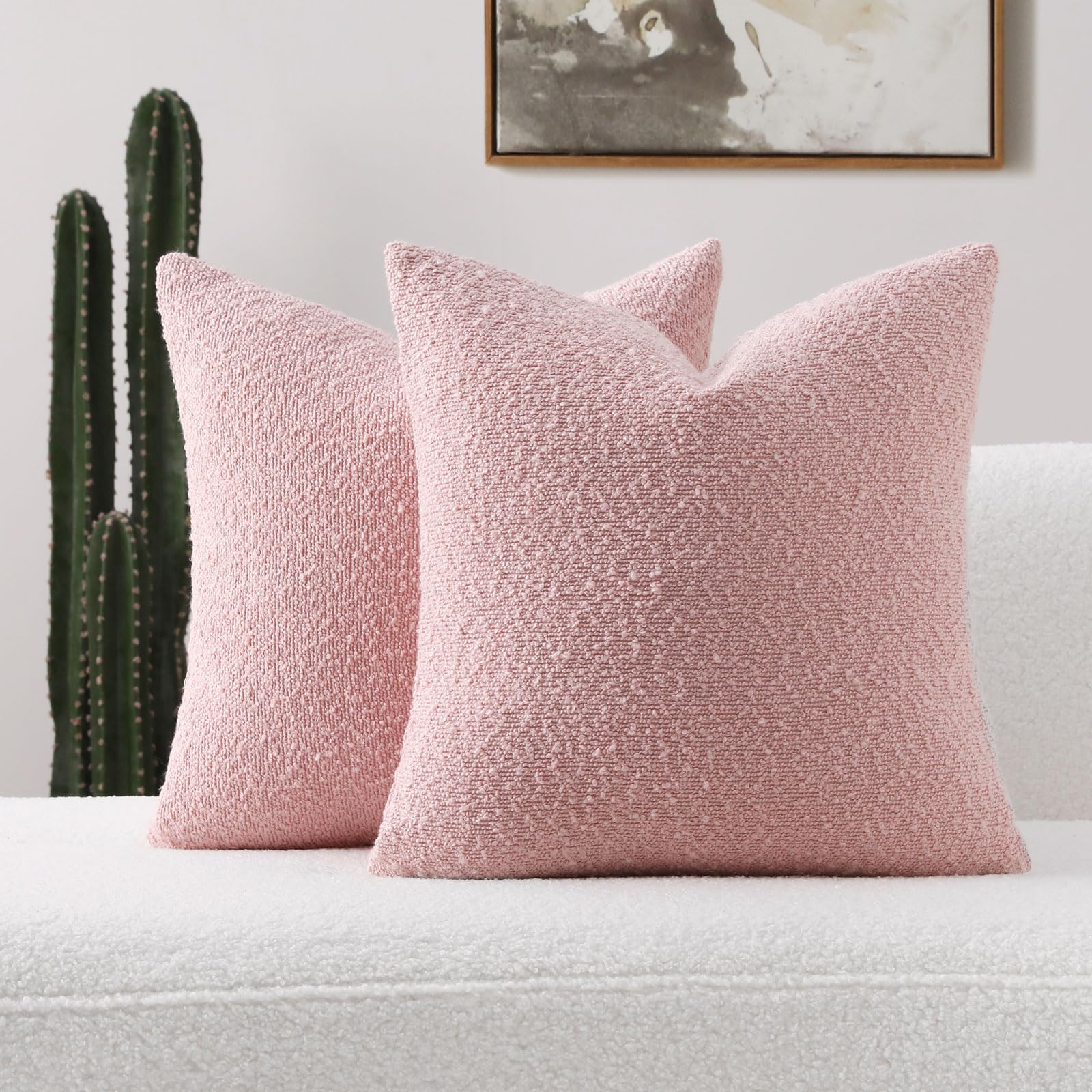 Photo 1 of FUTEI Pack of 2 Pink Decorative Throw Pillow Covers 26x26 Inch Soft Cozy Solid Boucle Textured Euro Pillow Shams,Modern Home Decor for Couch Bed Living Room