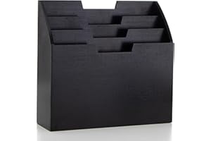EXECUTIVE OFFICE SOLUTIONS Vintage Rustic Wooden Office Desk Organizer & Vertical Paper File Holder For Desktop, Tabletop, or Counter - Black – For Mail, Envelopes, Mailing Supplies, Magazines, or File Folders