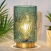 MJ PREMIER Battery Operated Lamp with Timer, Cordless Table Lamp Decorative | Battery Powered Night Light, Wireless LED Accent Glass, for Living Room Bathroom Decor Indoor Counter, Large Sage Green