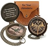 Graduation Gifts for Him &ndash; Engraved Brass Compass for Son or Grandson. | Nephew, High School Senior, College Graduate &amp; Boys, Proud of You Pocket Compass, Leather Case, Class of 2027 Keepsake