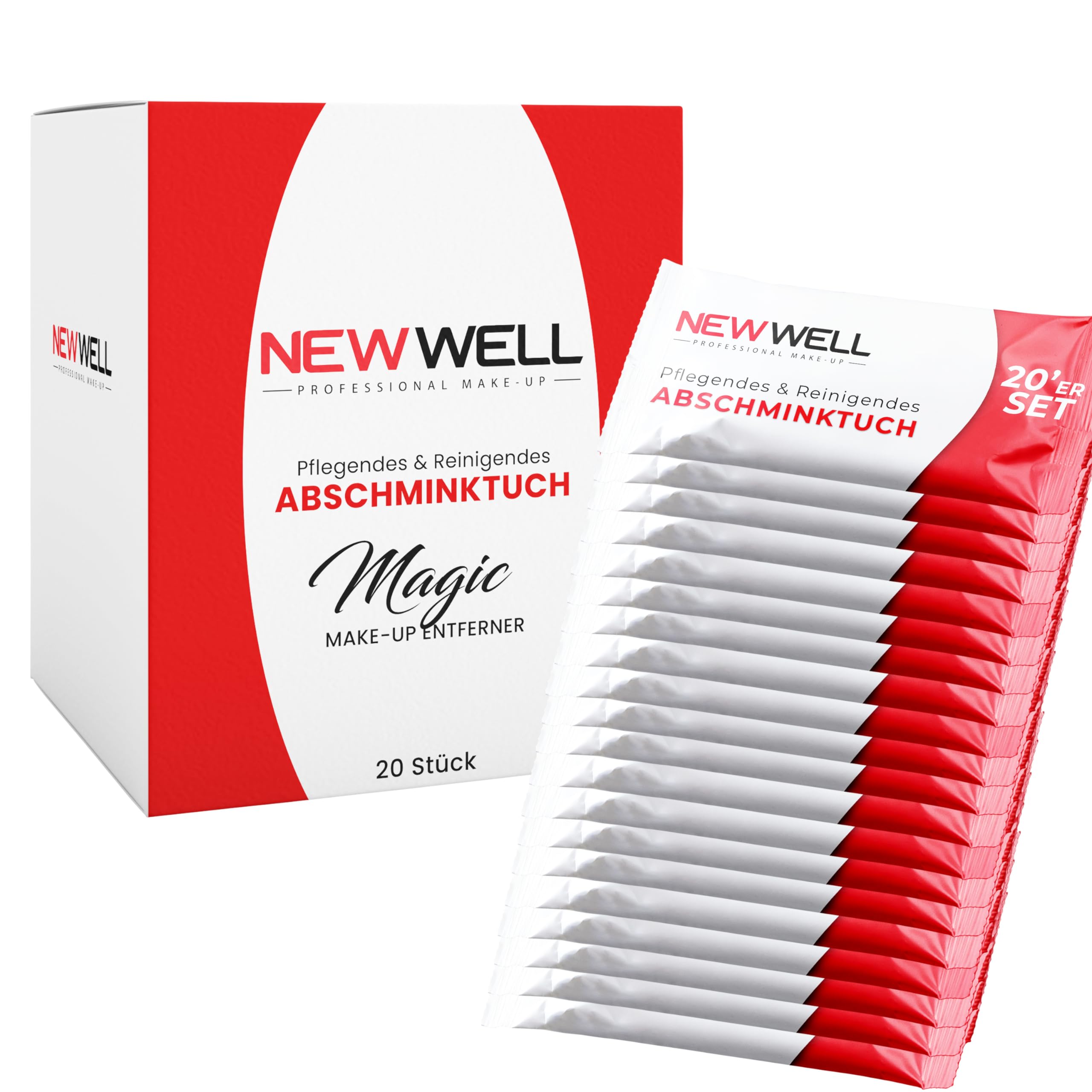 Newwell Make-Up Removal Wipes, Pack of 20, Wet Wipes for Facial Cleansing and Facial Care, Cosmetic Tissues for Pure Skin When Removing Make-Up