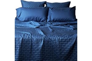 BedVoyage Luxury Viscose Bamboo - Reversible Queen Size Cooling Quilt Coverlet - Lightweight Bedspreads & Breathable Blanket - Ultra Soft & Temperature Regulating - Queen - Indigo