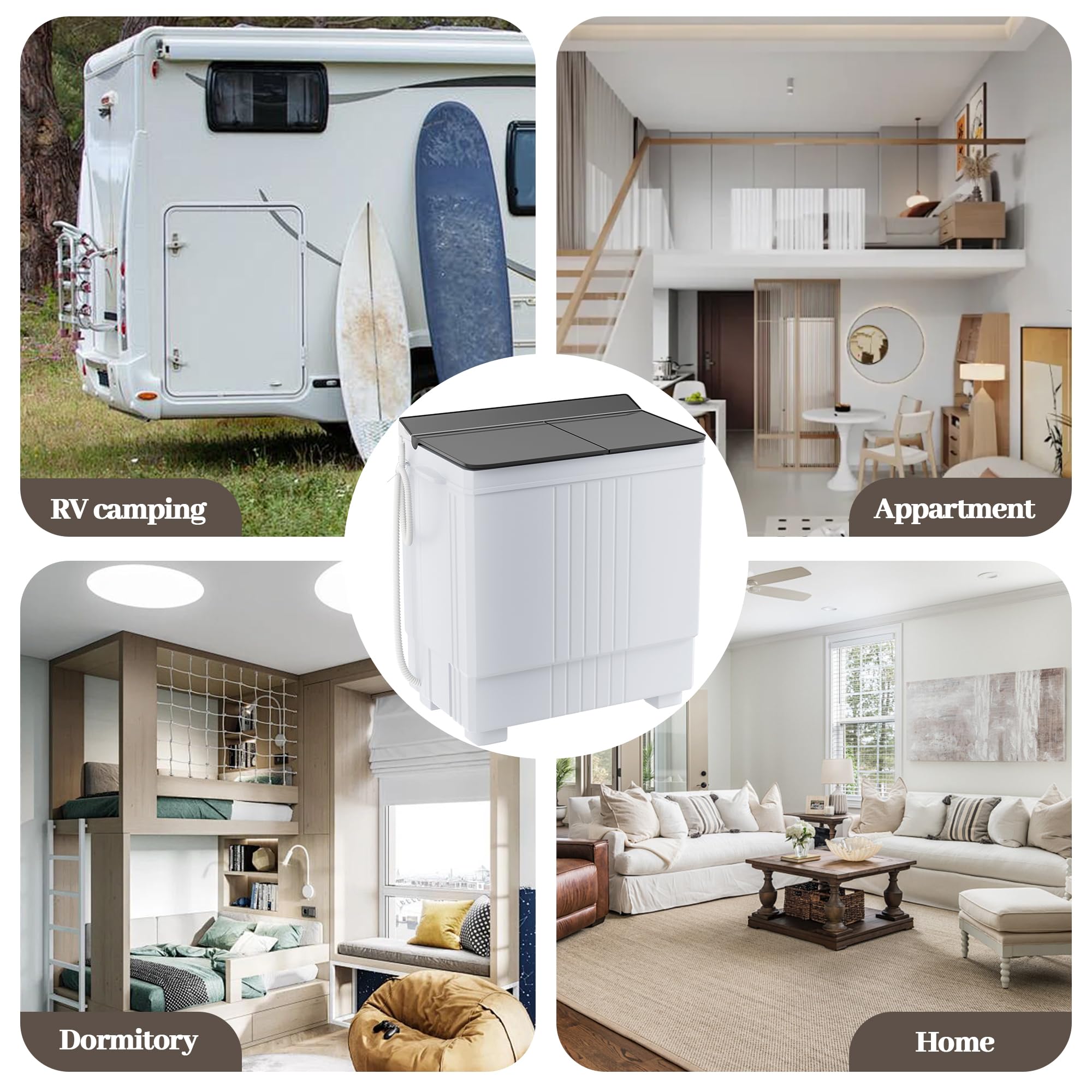 Elevon Portable Washing machine, 20lbs Mini Compact Laundry Washing Machine, Twin Tub 12lbs Washer & 8lbs Spinner, Clothes Washer Machine with Drain Pump for Apartment, Dormitory and RVs