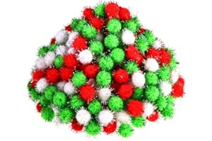 Shappy 1000 Pcs Christmas Pom Poms for Crafts Bulk 0.5 Inch Glitter Fuzzy Craft Pom Poms Crafts Balls for Hobby Supplies and Craft DIY Material Making Decorations(White, Fruit Green, Red)