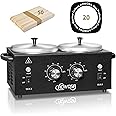 Professional Hair Removal Kit - Wax Warmer Machine with Double Pot, Large Capacity for Spa Salon and Home Use, Non-Stick Easy Clean Pots, 50 Sticks & 20 Collars (Black)