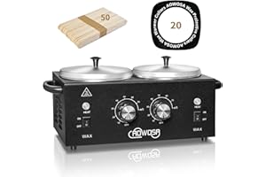 AOWOSA Professional Waxing Kit Wax Warmer Double Pot Wax Heater Machine for Hair Removal, Large Wax Pot for Spa Salon Beauty Esthetician Home, with Non-Stick Easy Clean Pot, 50 Wax Sticks & 20 Collar (Black)