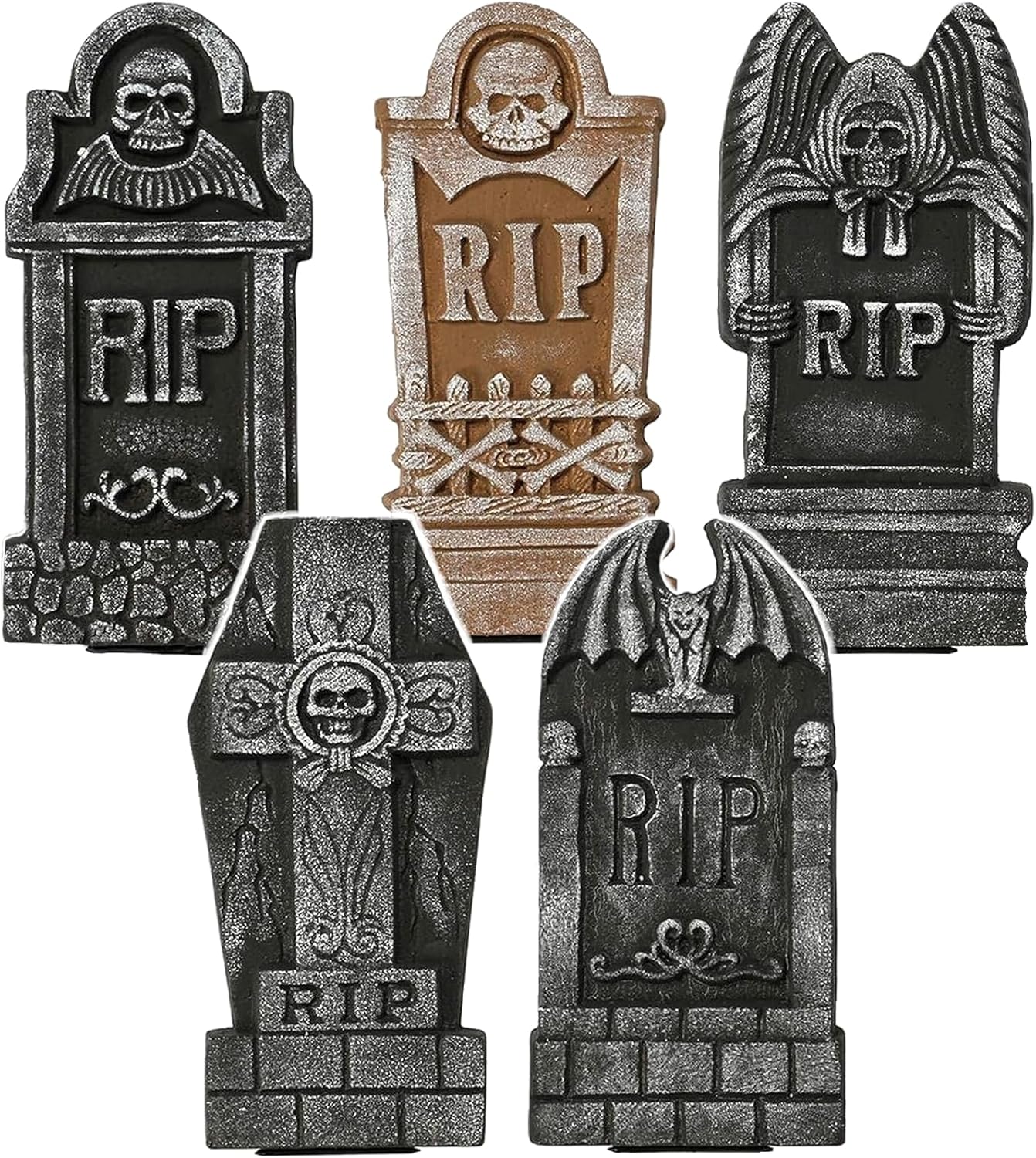 Yard Signs - Halloween Tombstones Outdoor Foam, 5 Pcs Headstones for Cemetery Halloween RIP Graveyard Tombstones Props Yard Decorations with Metal Stakes