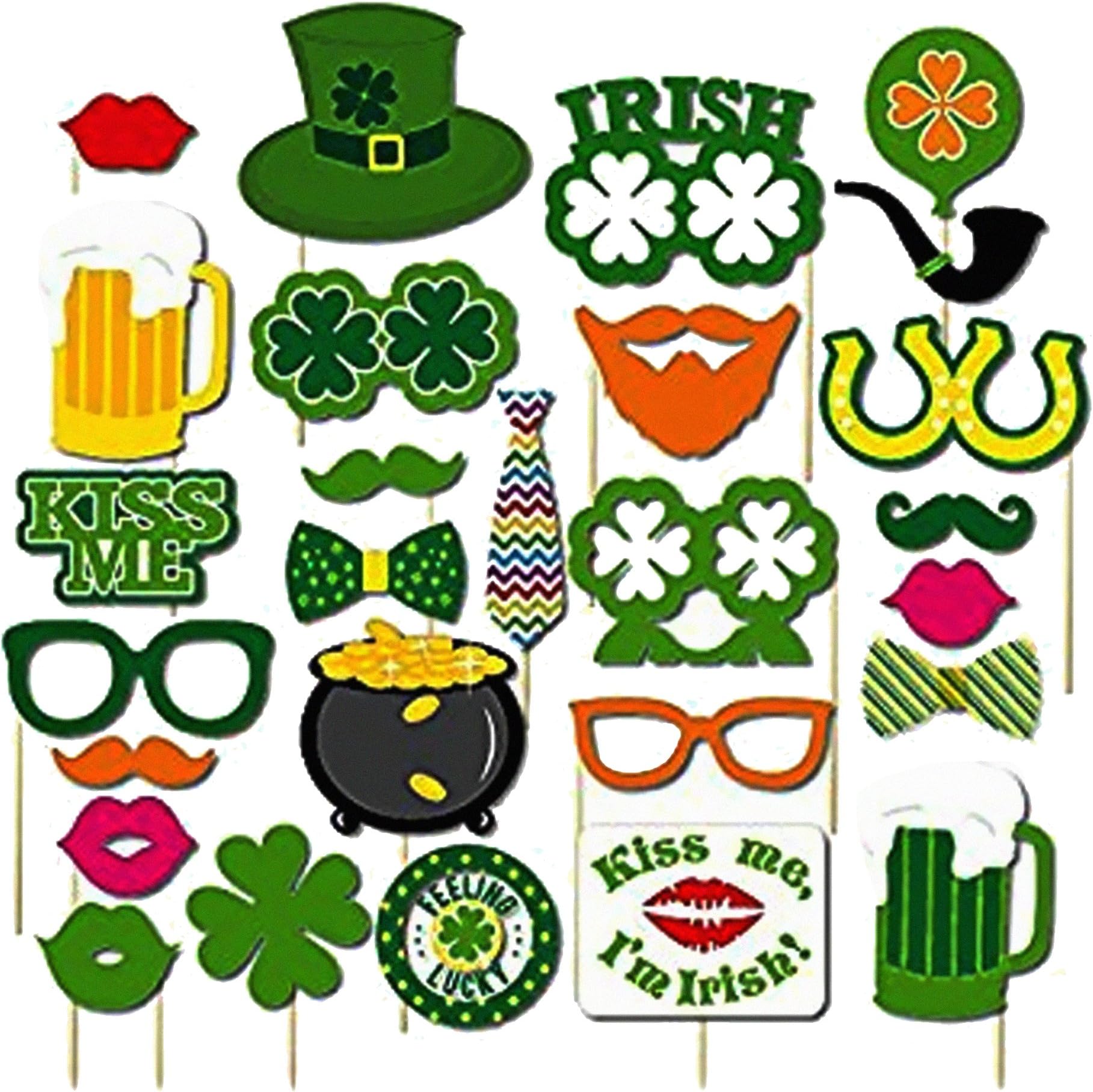 St. Patrick's Photo Booth Party Set, Kiss Me I'm Irish Photo Booth Cutouts Props, Fun Saint Patrick's Selfie Photoshoot Disguise Props, Irish Party Decoration Supplies
