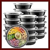 Pokanic Meal Prep Containers Round [10 Set] x [24 oz] with Lids, 1 compartment, Stackable, Reusable, Leakproof, Food Safe, Microwave, Freezer & Dishwasher Safe for Food Prep Storage (10 Set, 24 oz)
