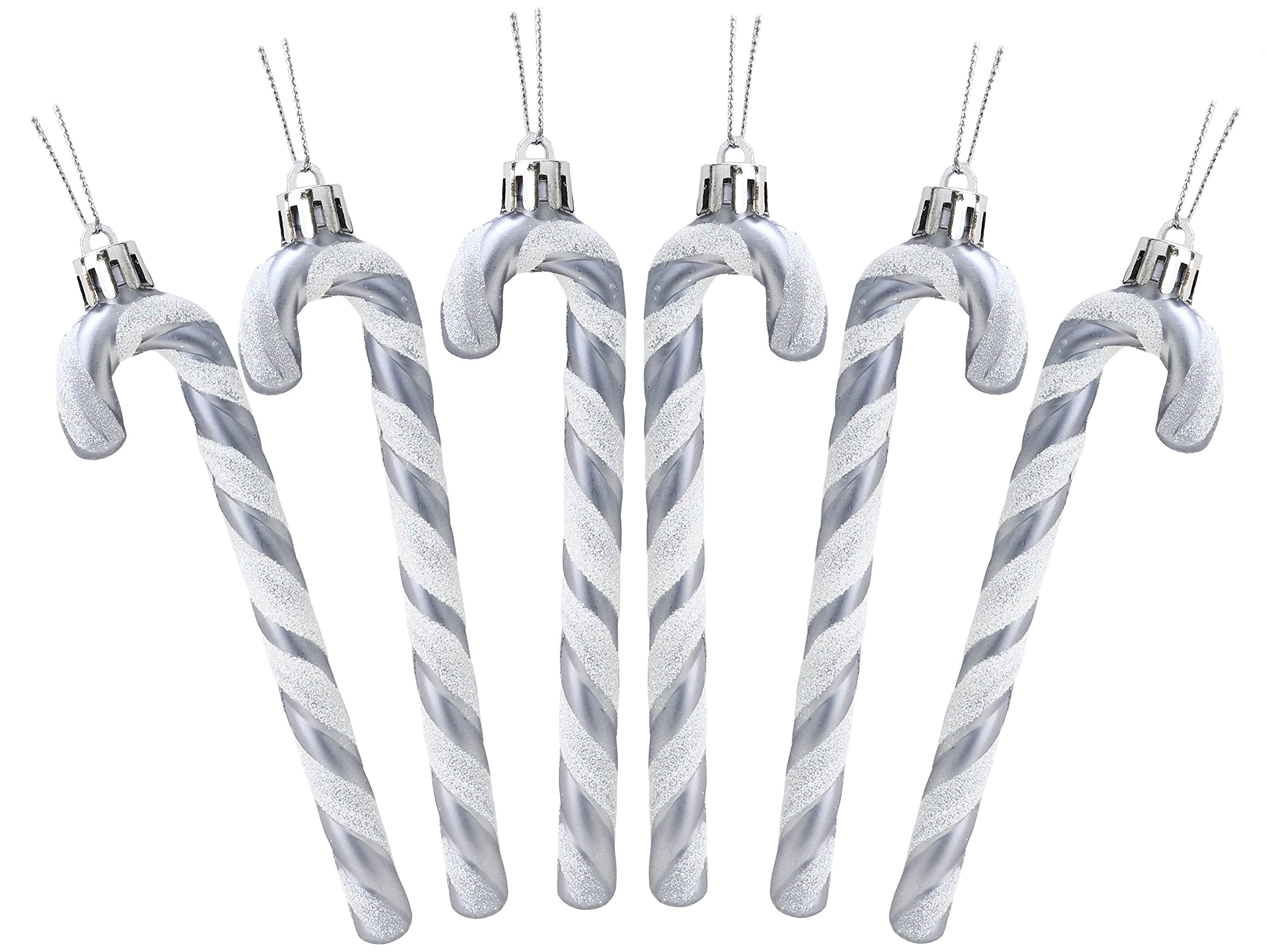 Christmas Concepts® Pack Of 6-130mm (5.2") Glitter Candy Cane Christmas Tree Decorations (Graphite)