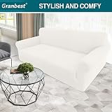 Granbest High Stretch 3 Seater Sofa Cover Creamy White Jacquard Spandex Non Slip view 2
