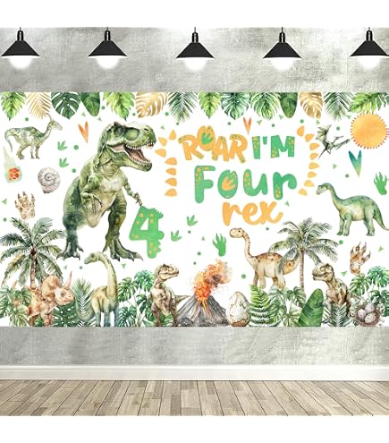 Dino 4. Geburtstag Hintergrund 2,1 X 1,5 M - Dinosaurier Motive Mit "Roar I'm 4" Für Jungen-Party