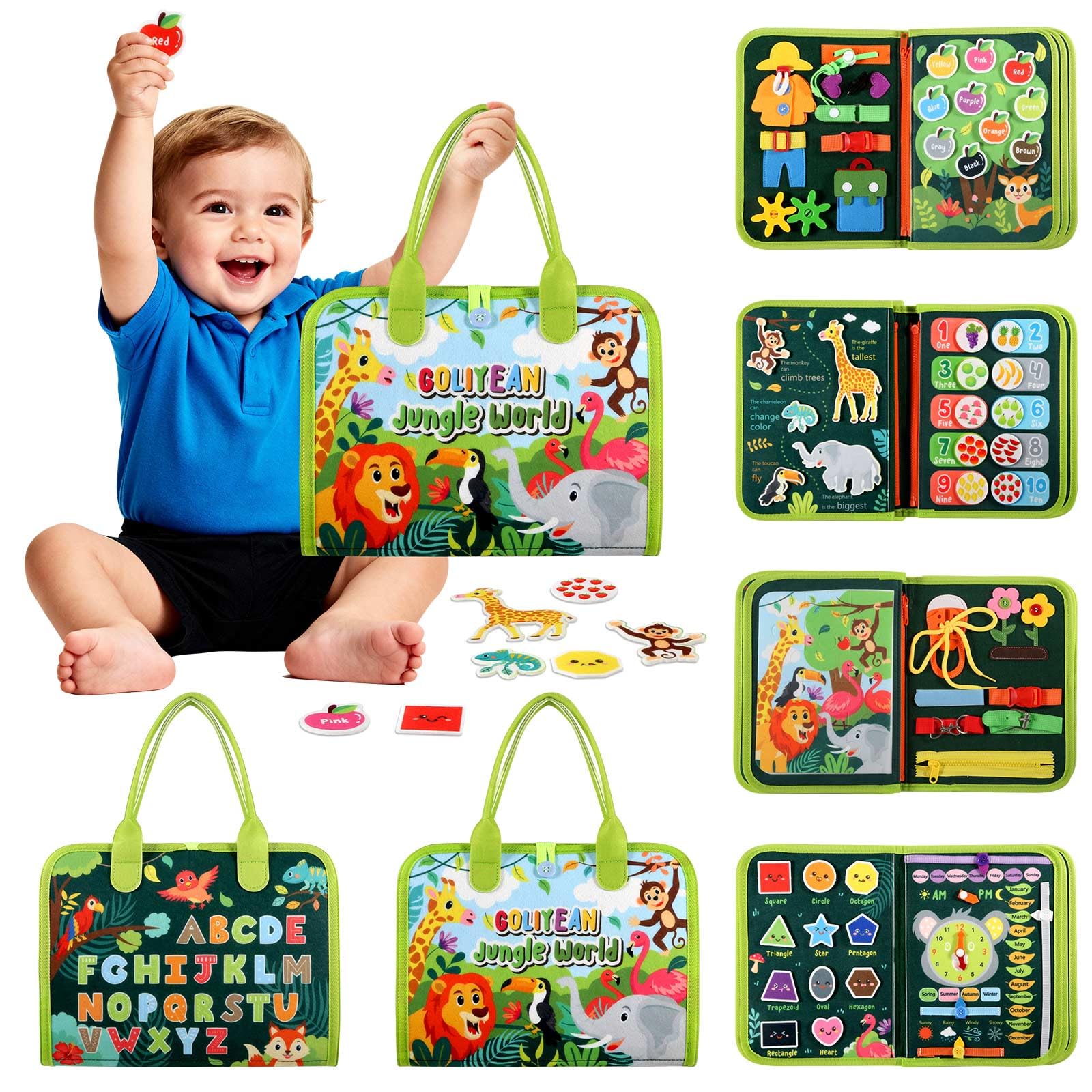 GOLIYEAN Toddler Busy Board - Montessori Toys for Toddler Boy Girl Birthday Gifts, Educational Learning Sensory Busy Book for Toddlers, Quiet Activity Books for Toddlers, Travel Toys for Airplane Car