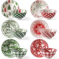 Metahom Christmas Soup Bowls, 23 Oz Cereal Bowl Set for Kitchen, Deep Ceramic Bowls for Salad, Dessert, Pasta, Ice Cream, Dis