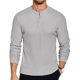 COOFANDY Men's Henley T-Shirts Long Sleeve Pullover Shirt Casual Heavyweight Button Shirts Basic Tees
