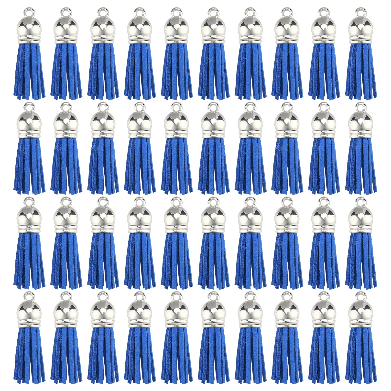 SUNNYCLUE 100Pcs Faux Leather Suede Tassel Keychain Tassels Leather Pendants Tassel Charm Keyring Decoration with Cord Ends for Bag Decor DIY Keychain Crafts Jewellery Making Supplies, Medium Blue