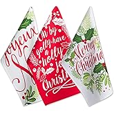 DII Holiday Kitchen Towel Set, Christmas Tea Towels for Baking, Cooking & Entertaining 18x28, Printed Holly, 3 Piece