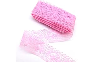 PEPPERLONELY 10 Yards (1-1/2 Inch) Lace Ribbon Soft Lace Trim DIY Embroidered for Sewing Gift Wrapping and Bridal Wedding Decorations, Pink