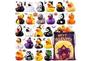 ANGGIKO 24 Pcs Halloween Rubber Ducks in Bulk with Bag, Halloween Goodie Bags Fillers Stuffers, Ducks for Jeeps Bath Toys, Halloween Party Favors Supplies, Birthday Gifts Classroom Prizes for Kids