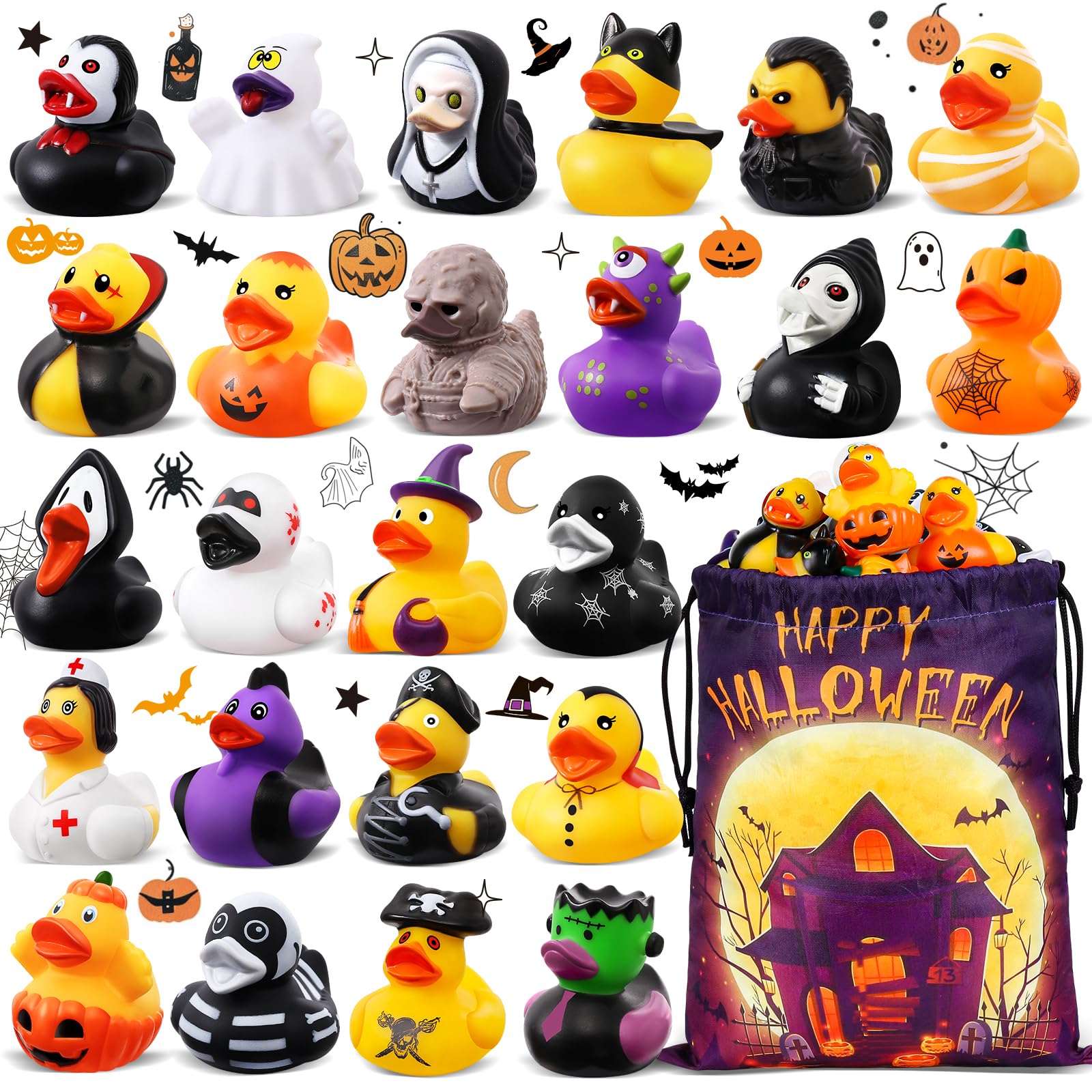 Photo 1 of 24 Pcs Halloween Rubber Ducks in Bulk with Bag, Halloween Goodie Bags Fillers Stuffers, Ducks for Jeeps Bath Toys, Halloween Party Favors Supplies, Birthday Gifts Classroom Prizes for Kids
