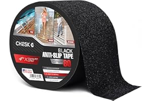 Chesk Grip Tape for Stairs – 4in x 30ft Black Anti-Slip Stair Strips – Adhesive Stair Treads Non-Slip Indoor and Outdoor – Heavy-Duty Grip Tape for Skateboard, Shower, Floor, Steps