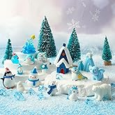 PETKNOWS Miniature Winter Figurines, Blue Theme Simulated Ice Cubes Blue Christmas Tree Christmas Scenery Ornaments for Desktop Decoration Micro Landscape Accessories