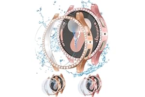 ALMNVO [2+2 Pack Bling Case for Samsung Galaxy Watch 7 Screen Protector 40mm, Tempered Glass Glitter Diamond Bumper Face Cover for Galaxy Watch 7 Accessories 40mm Galaxy Watch Case for Women