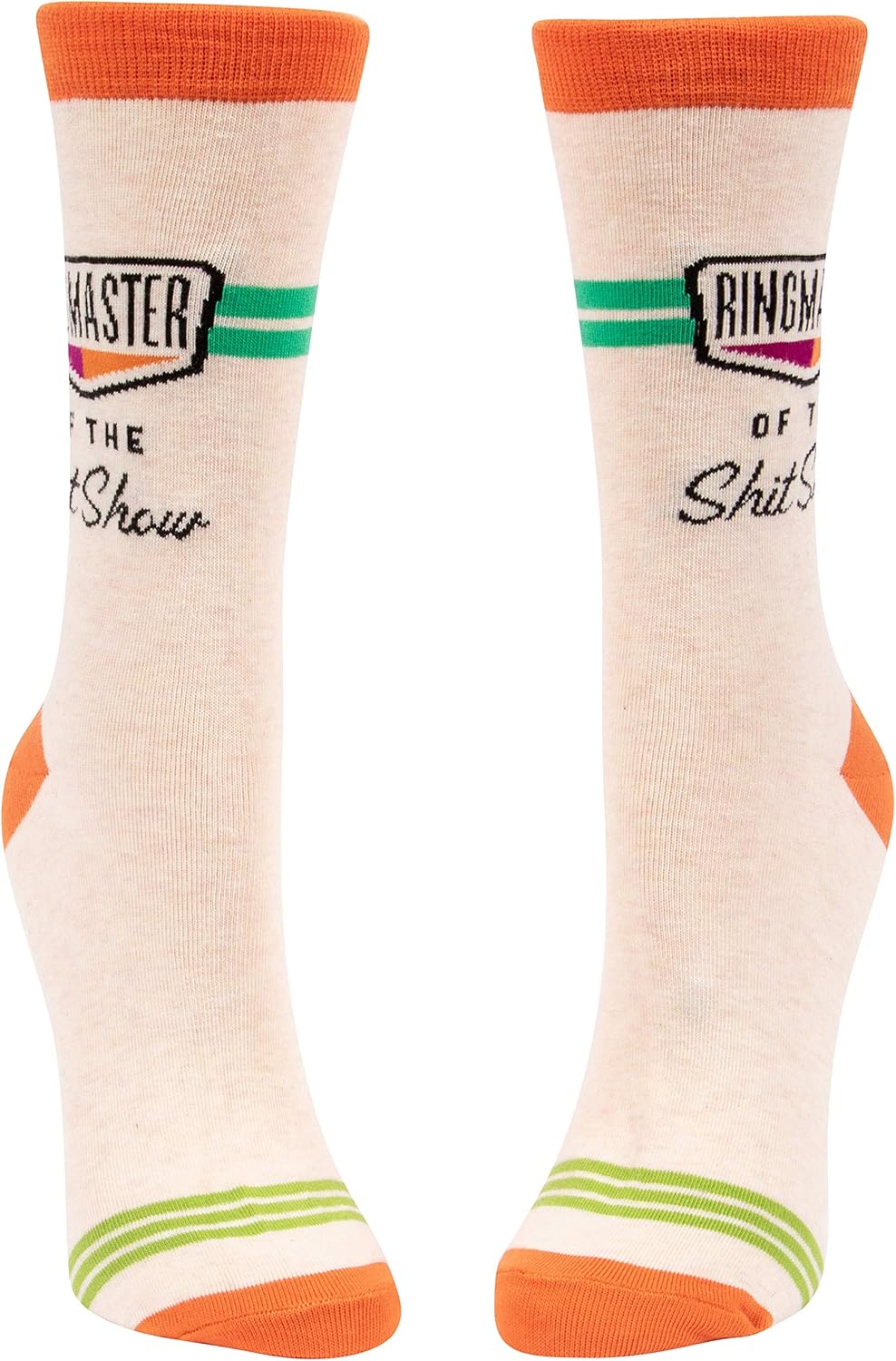 Blue Q Socks, Women's Crew, Ringmaster of The Shit Show (Orange) (Women's Shoe Size 5-10): Clothing
