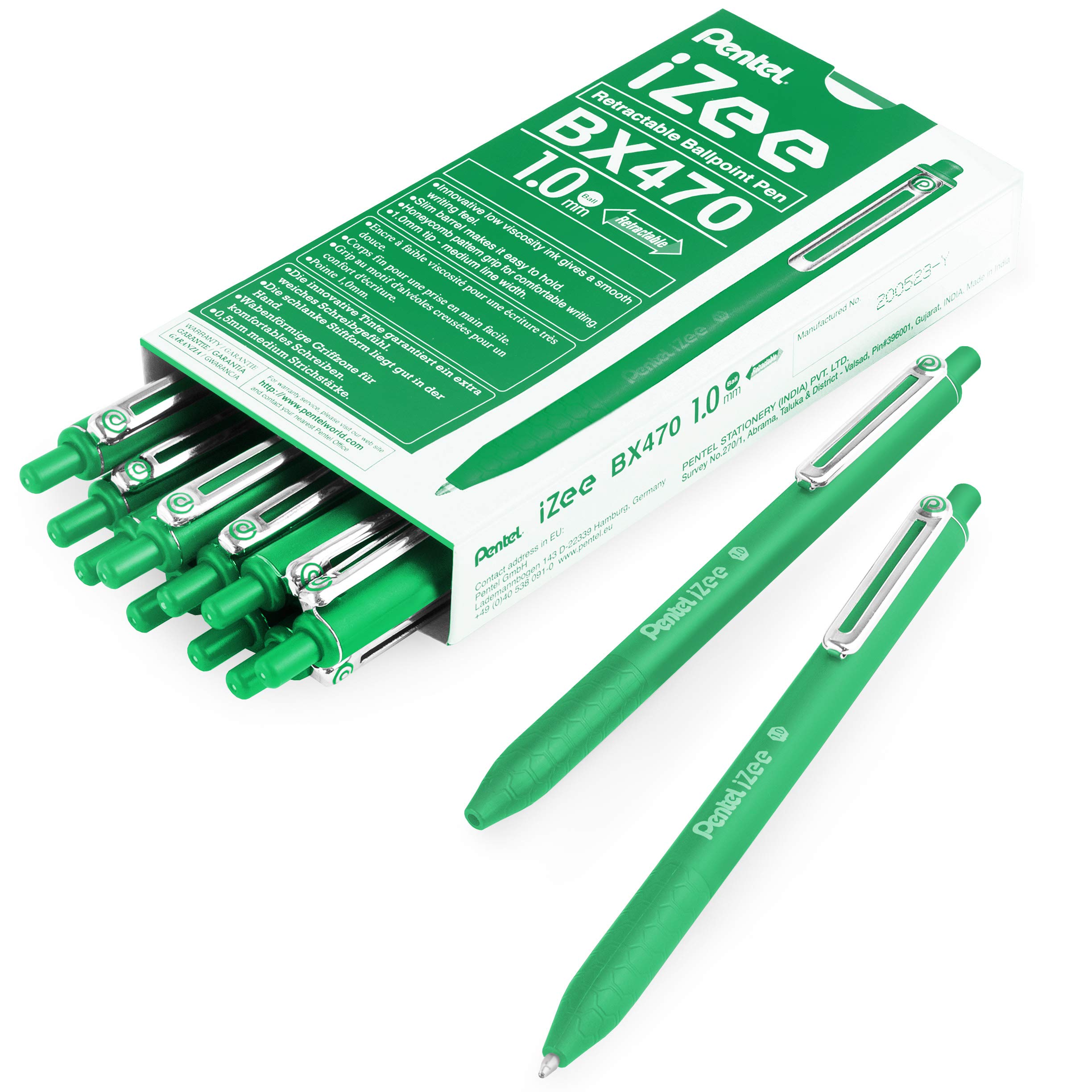 Pentel iZee BX470 Retractable Ballpoint Pen - 1.0mm - Green - Pack of 14