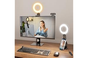 Evershop Ring Light for Laptop Desk Clip On,Small Computer Video Conference Lighting with Stand for Phone/Webcam/Monitor,5" Portable Mini LED Selfie Light Desktop for Zoom Meeting/Video Call/Recording