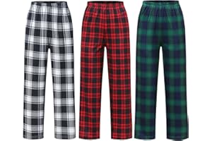 Youth Comfort Pajama Pants 3 Pack, Soft Elastic Waist Pajama Pants, Plaid Lounge Pants with 2 Pockets
