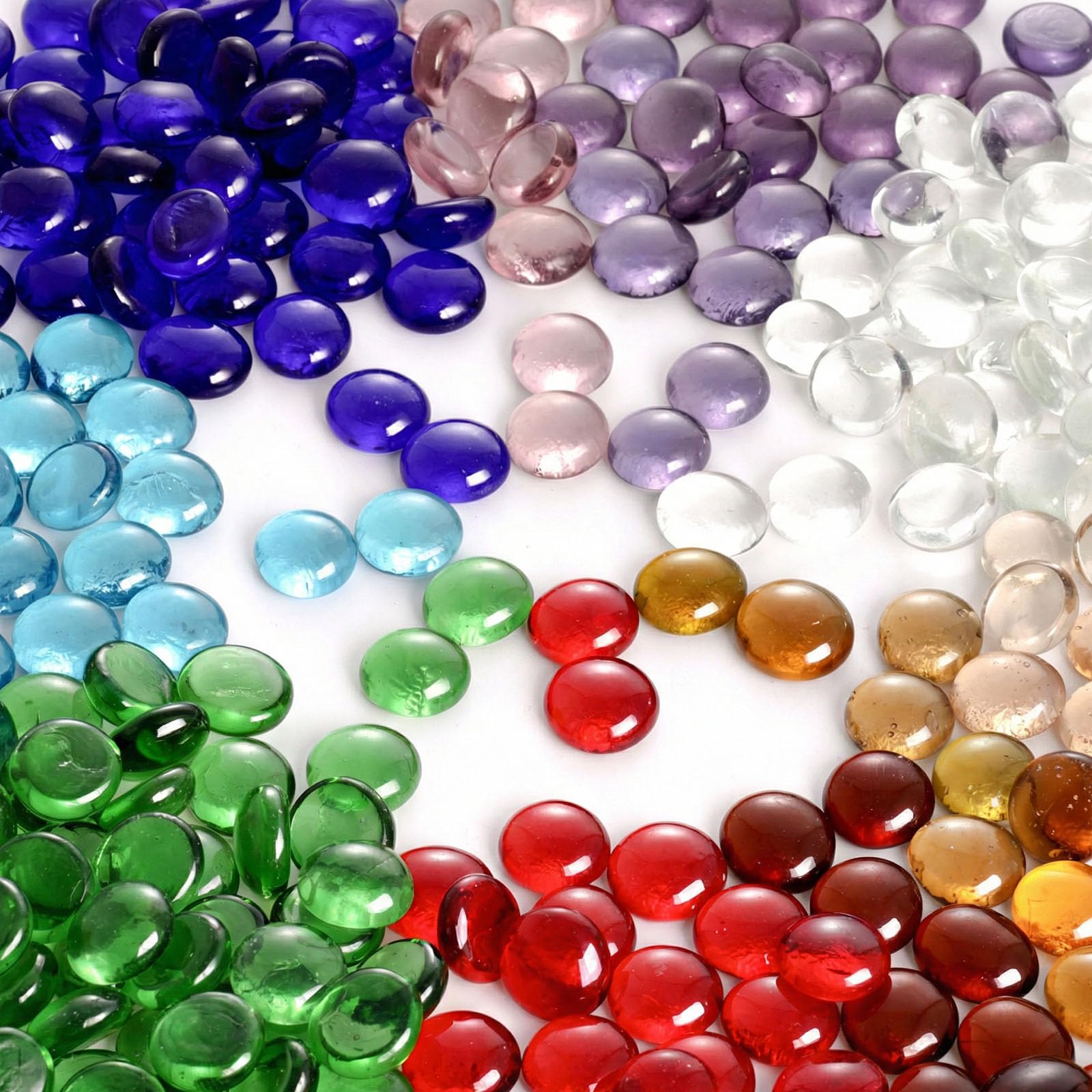 FUTUREPLUSX 5 Lb Flat Glass Beads, 500 PCS Assorted Colors Flat Gems for Aquarium Pebbles Vase Filler DIY Craft Table Scatter Decor