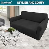 Granbest High Stretch 2 Seater Sofa Cover Universal Jacquard Black view 2