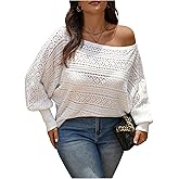 Floerns Women's Plus Size Off The Shoulder Sweaters Hollow Out Lantern Sleeve Pullovers