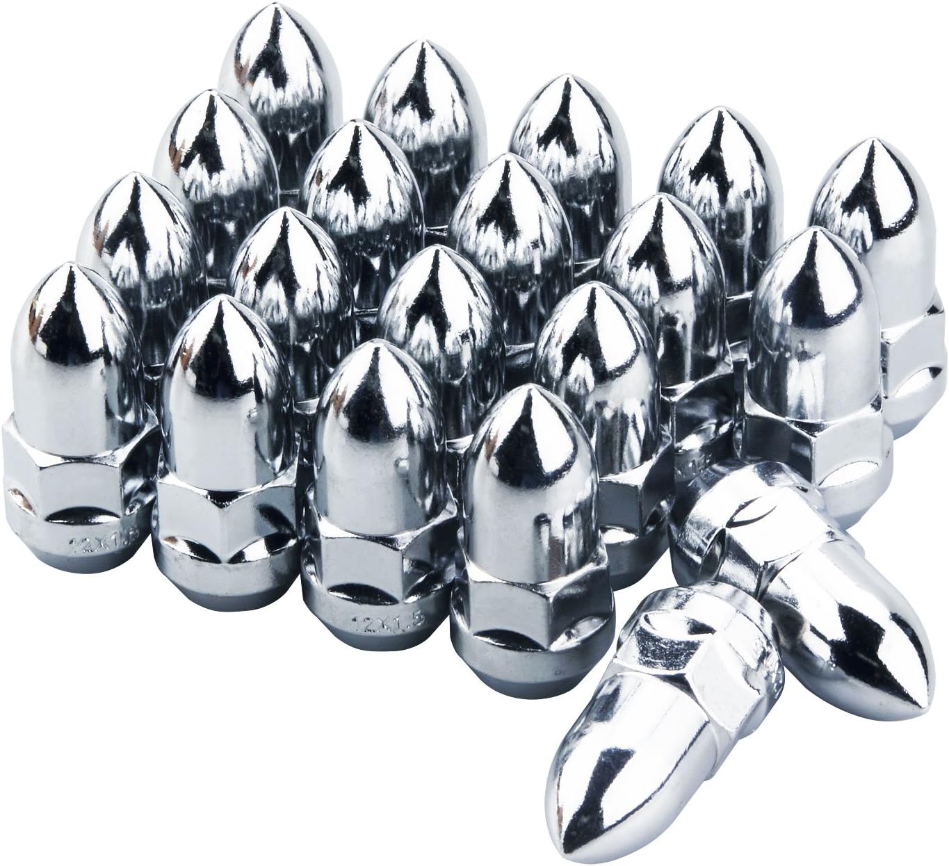 GDSMOTU Chrome Wheel Lug Nuts,20pc Bullet Acorn Steel 1/2" Wheel Lug Nuts 1.8" Tall for 5 Lug for Dodge Ram 1500 for Fo-rd F150 for JEE-p Wrangler for Lincoln(1/2"-20 Thread Pitch)