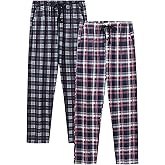 JINSHI Mens Pajama Pants Plaid Modal Pajama Bottoms Loose Long Pj Pant Sleepwear Lounge Pants with Pockets 2 Pack