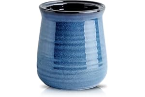 Hasense Large Utensil Holder Crock for Kitchen Counter, 7.1" Ceramic Cooking Utensil Organizer for Countertop, Farmhouse Vintage Utensil Caddy for Spatula Spoon, Rustic Home Table Decor, Blue