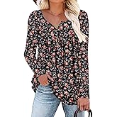 ROSELINLIN Womens Long Sleeve Tunic Tops Floral Fall Blouse Shirts
