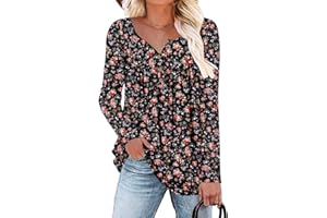ROSELINLIN Womens Long Sleeve Tunic Tops Floral Fall Blouse Shirts