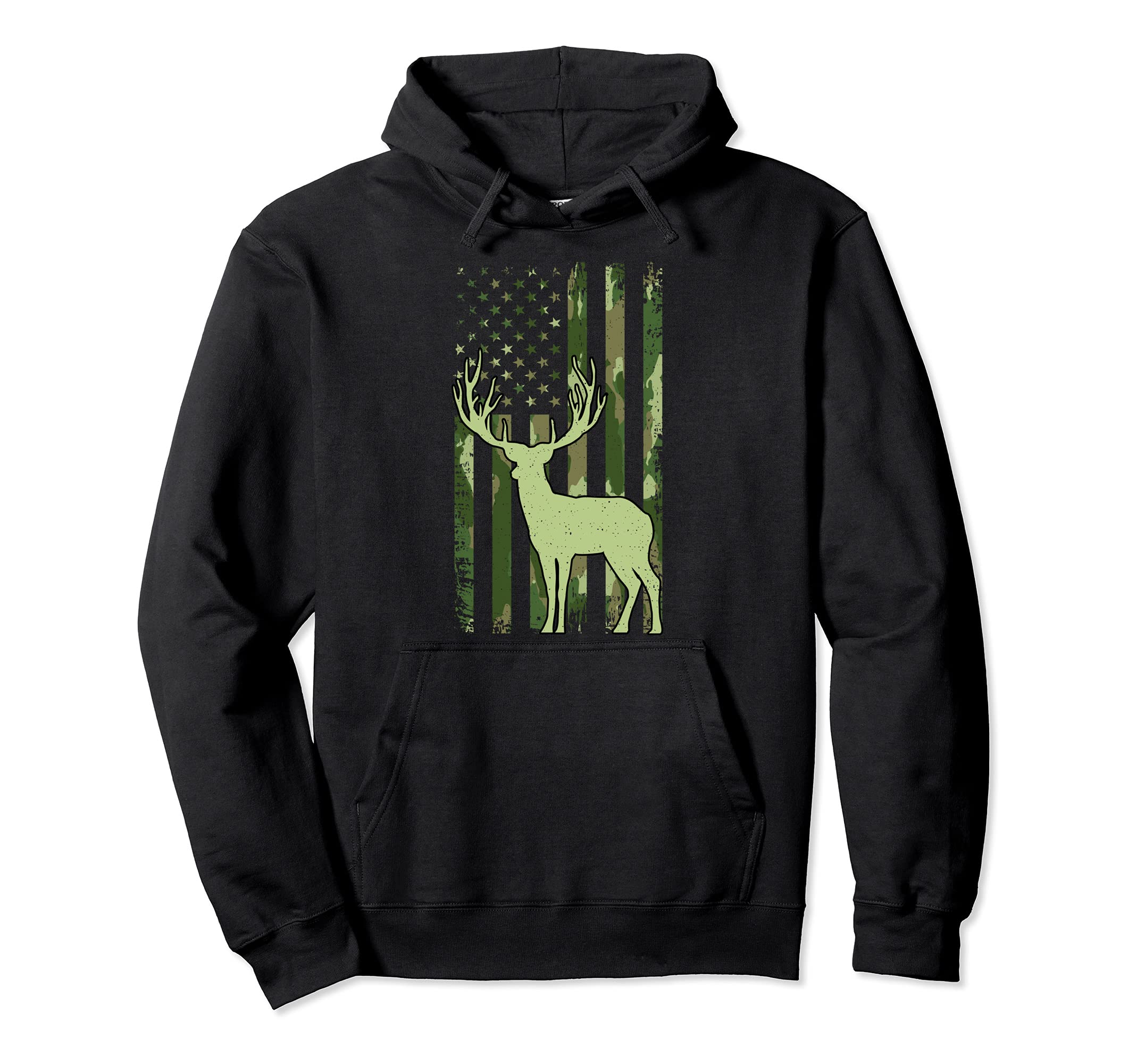 Buck Deer Whitetails Hunting American Camouflage Flag Pullover Hoodie